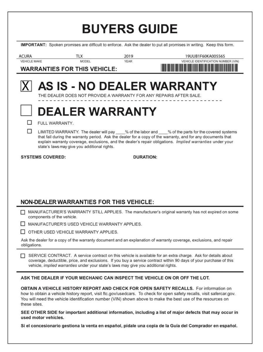 2019 Acura TLX w/A-Spec Pkg