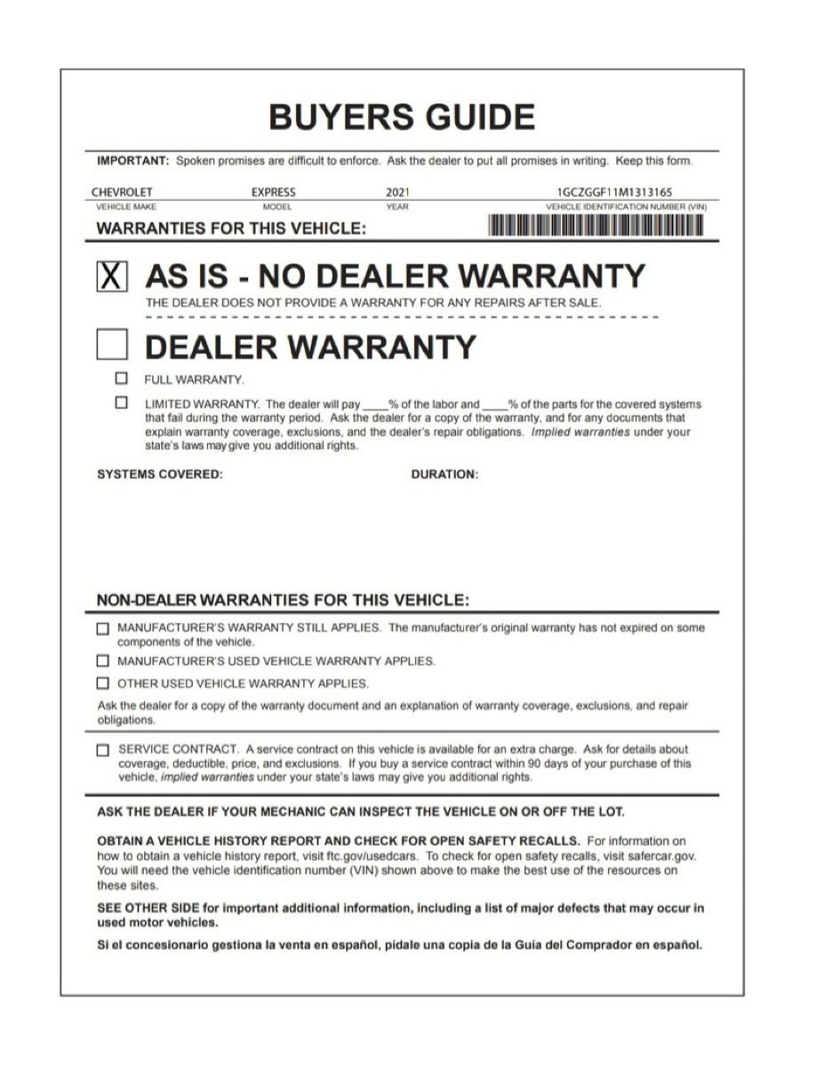 2021 Chevrolet Express Cargo 3500 Base